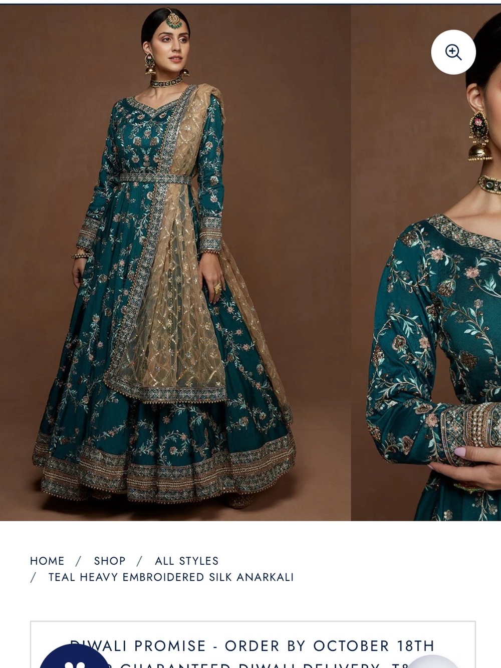 Teal Heavy Embroidered Long-Sleeve Anarkali Dress with Gold Dupatta